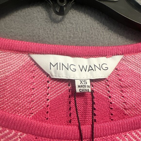 NWT Ming Wang Chevron Stripe Lightweight Knit Sweater Top Size XS Pink Preppy - Picture 3 of 9